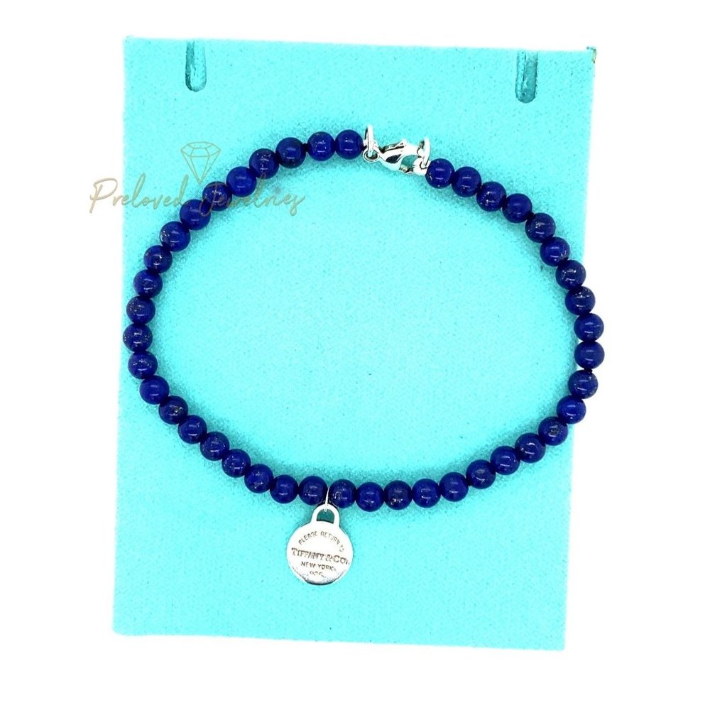 Retired T&Co. Mini Beaded Lapis Round Tag Bracelet